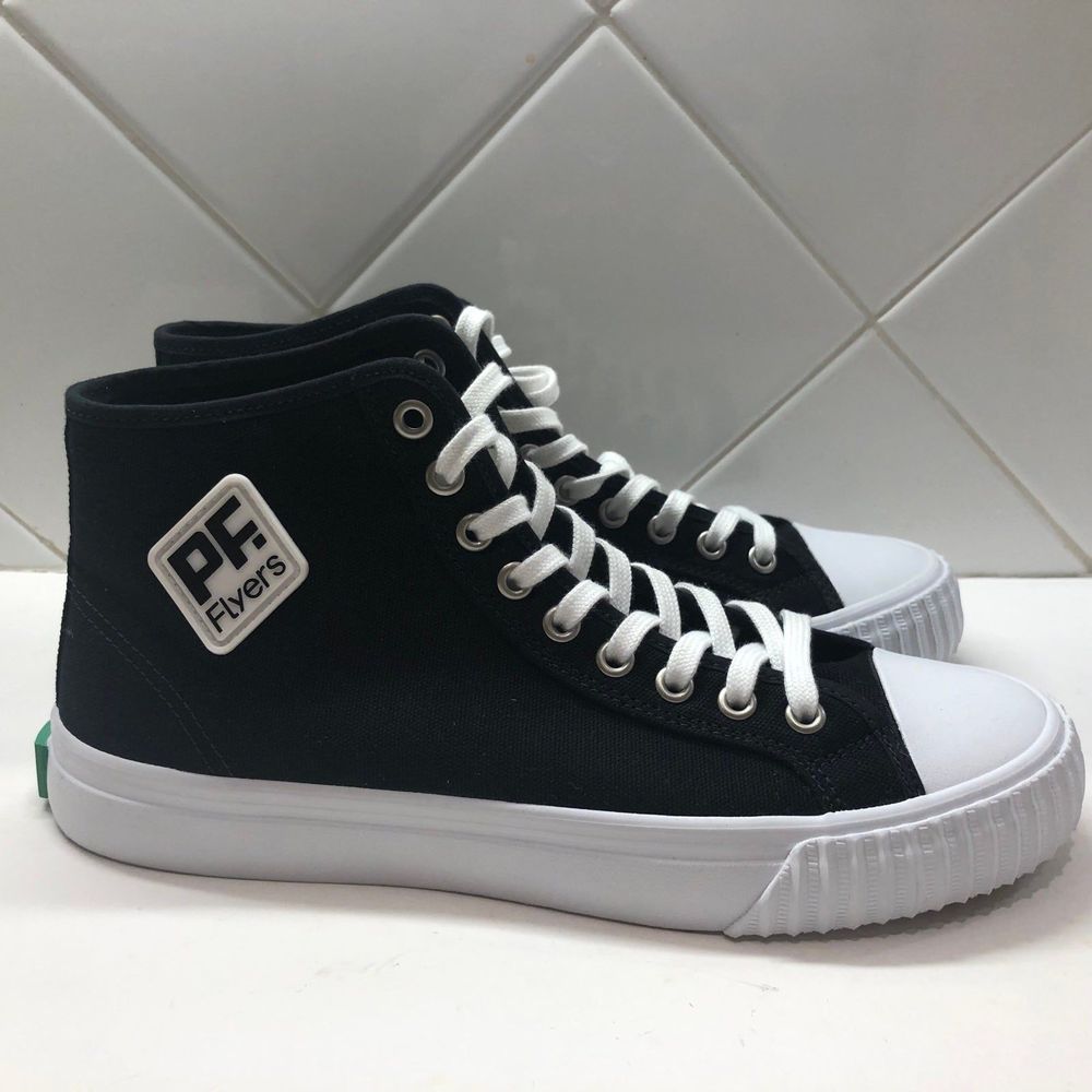 P.F. Flyers Black and White High-Top Canvas Sneakers